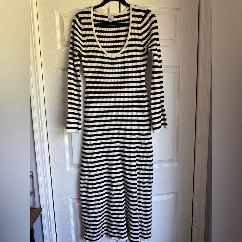 Black and white striped lightweight sweater dress
